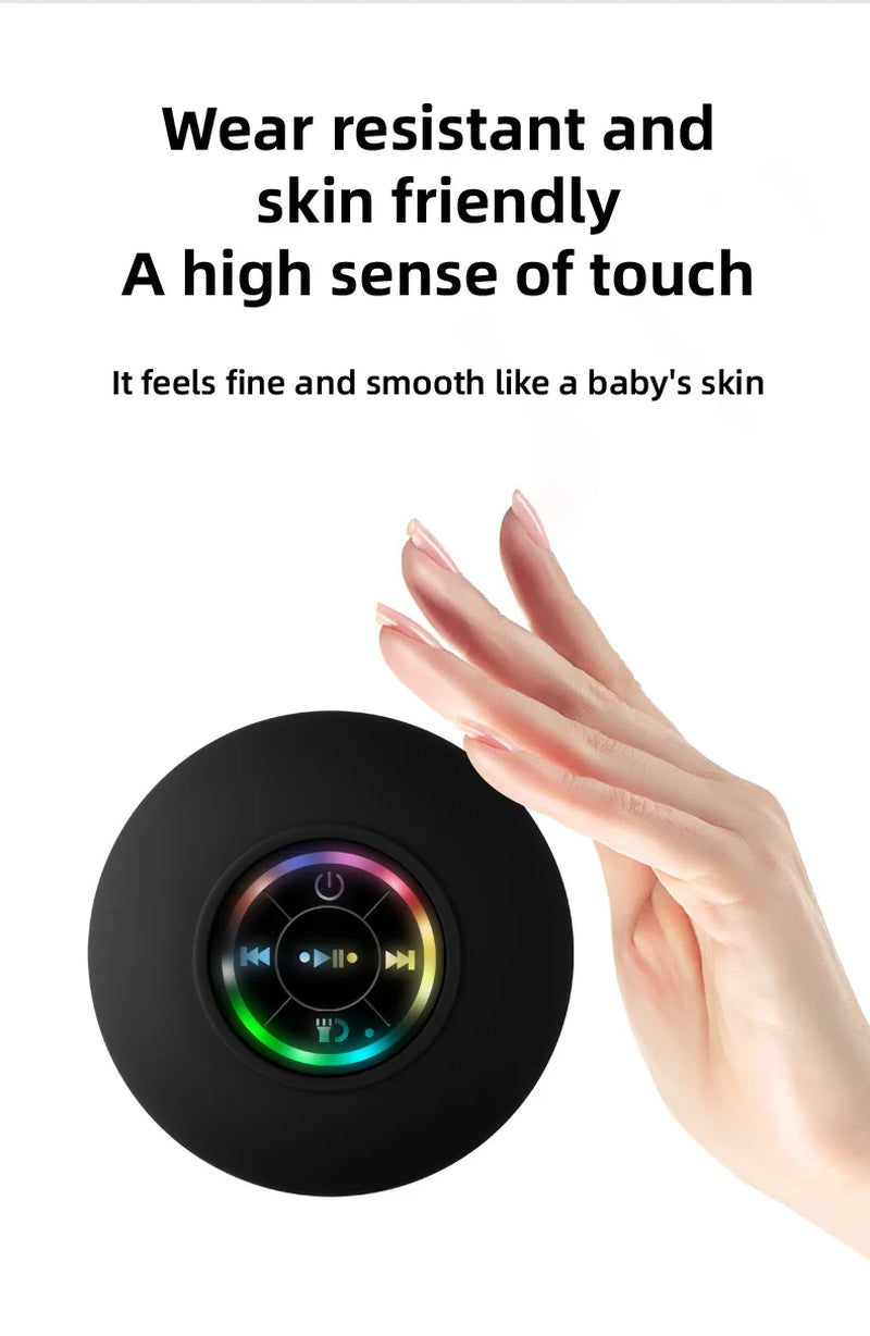 Portable Waterproof Bluetooth Shower Speaker with Suction Cup and LED Lighting, Featuring 3D Surround Stereo Subwoofer