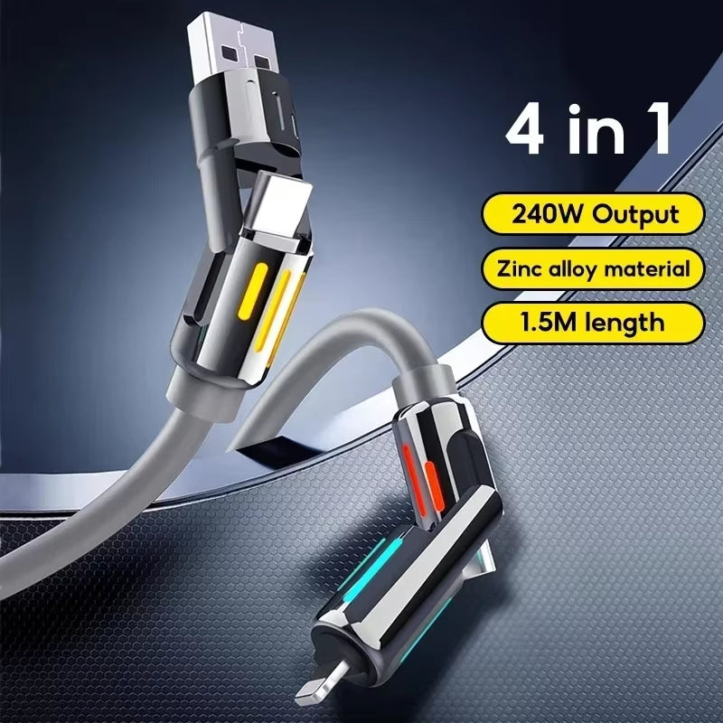 Eary 4-in-1 USB-C Cable (6Ft) - 240W Fast Charging and Data Transfer for iPhone 15, MacBook, iPad, and Samsung Devices