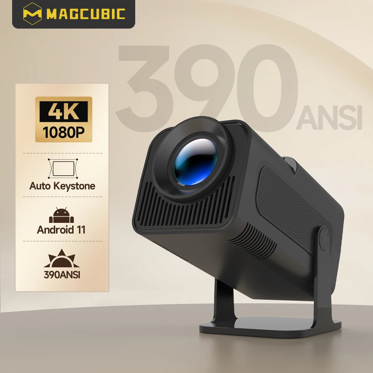 HY320 4K HD Projector with Android 11, WiFi 6, Allwinner H713, 390 ANSI Lumens, Bluetooth 5.0, 1920x1080P, Portable Outdoor Upgrade from HY300