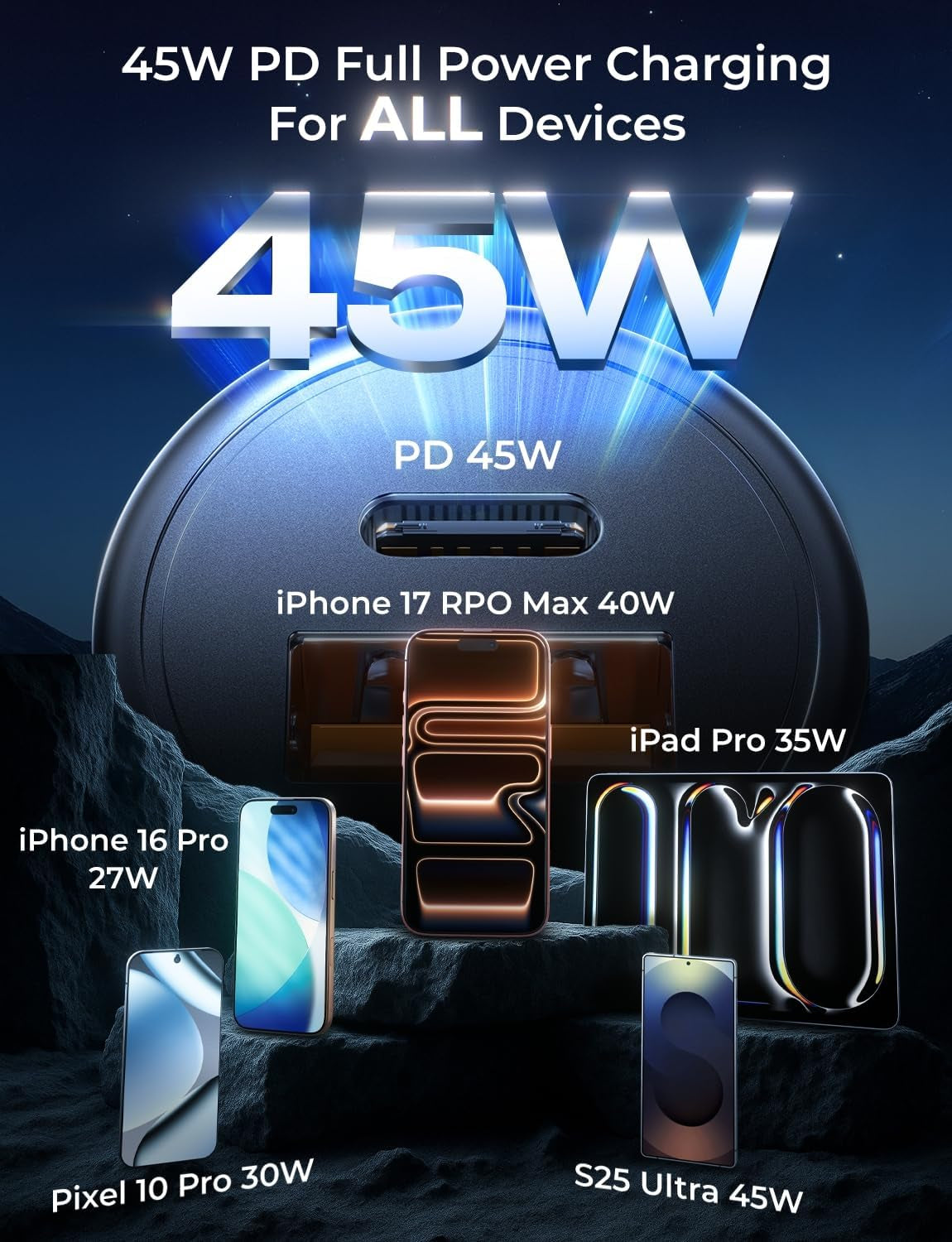 67.5W for Iphone 17 Car Charger USB C Fast Charge, PD 45W USBC Car Phone Charger Adapter, All Metal Cigarette Lighter Adapter for Iphone 17 Pro Max Air 16 15 Air Samsung S25 Android