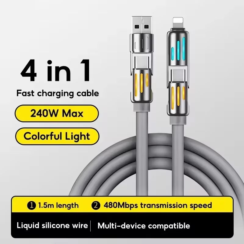 Eary 4-in-1 USB-C Cable (6Ft) - 240W Fast Charging and Data Transfer for iPhone 15, MacBook, iPad, and Samsung Devices