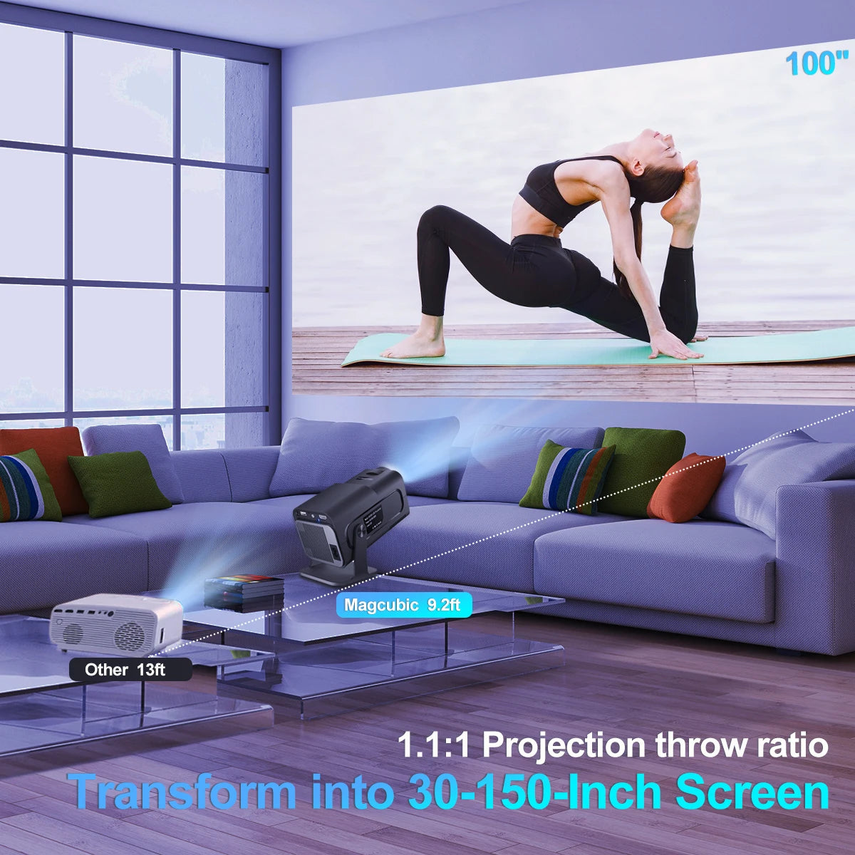 HY320 4K HD Projector with Android 11, WiFi 6, Allwinner H713, 390 ANSI Lumens, Bluetooth 5.0, 1920x1080P, Portable Outdoor Upgrade from HY300